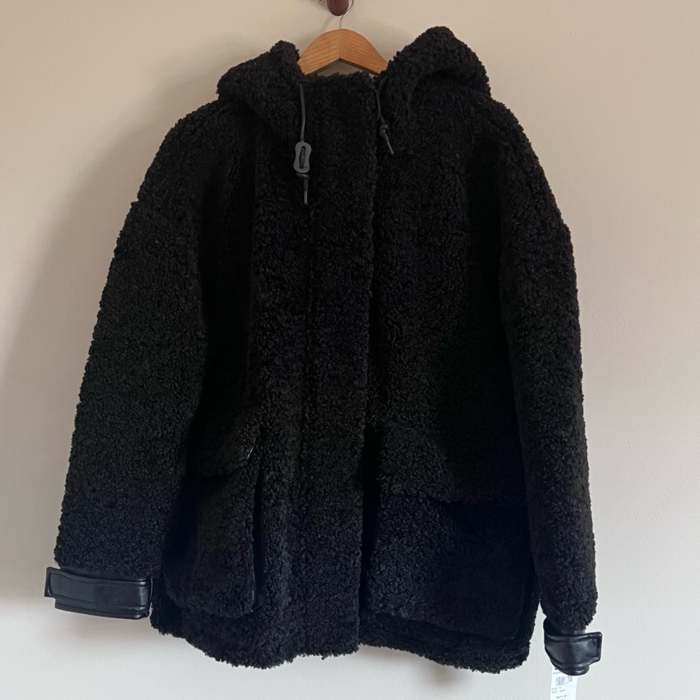 Marc New York Faux-Sherpa and Faux-Leather Trimmed Jacket Black XL